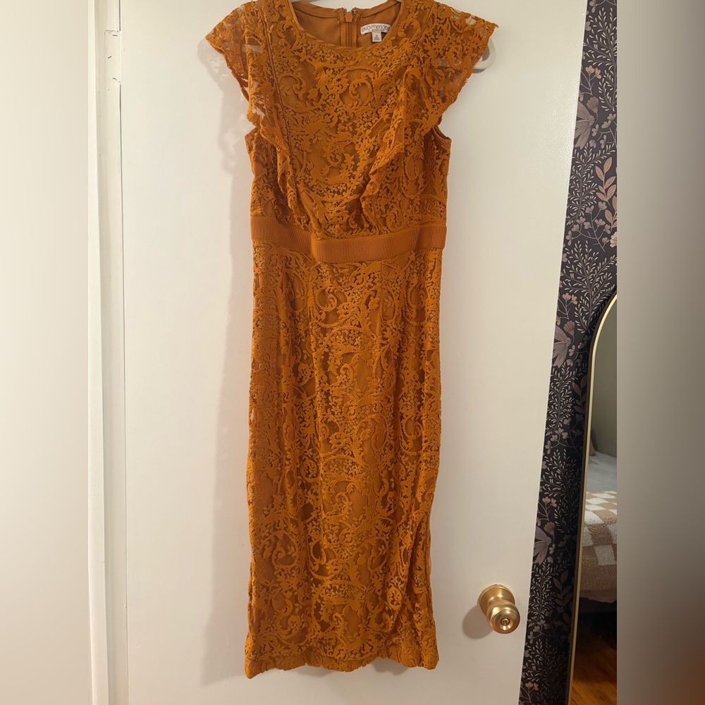 New York & Company Lace Midi Dress in Orange- Eva Mendes